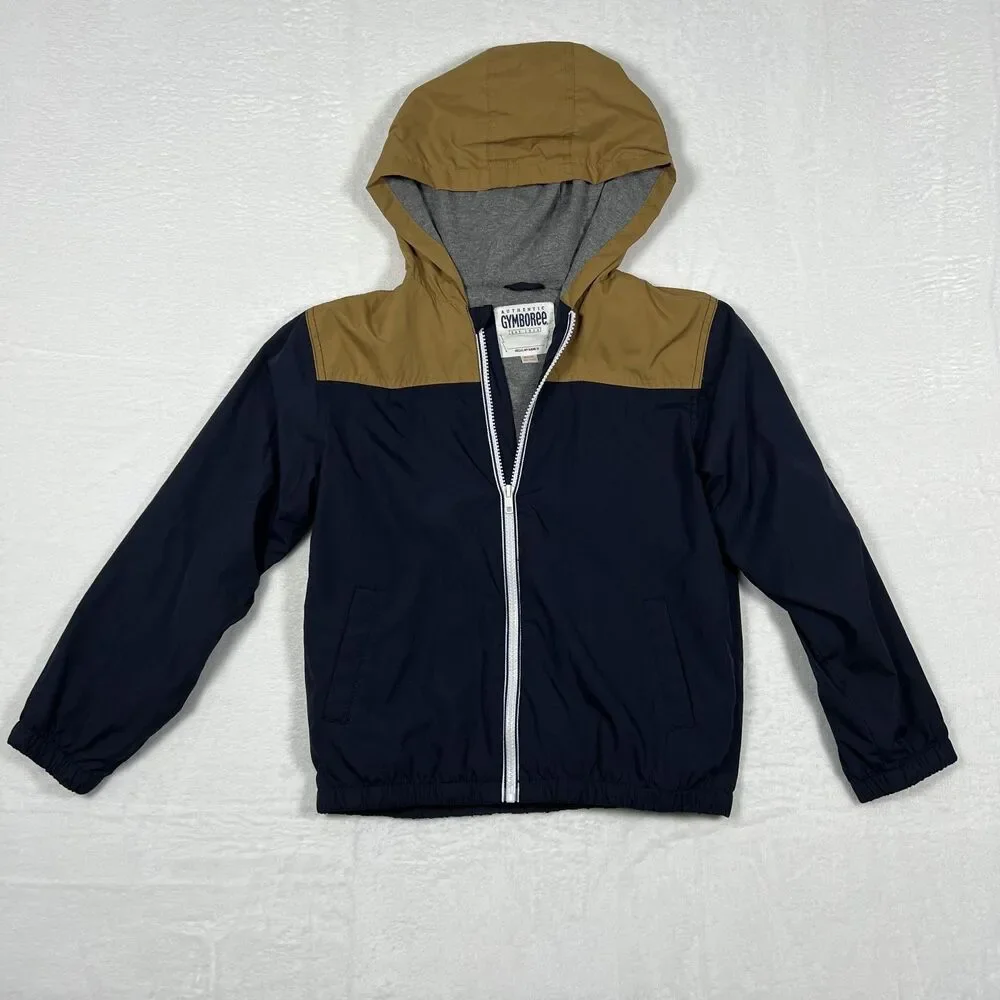 Gymboree Zip Up Hooded Rain Jacket Windbreaker Boys Size 7 8 Medium Navy